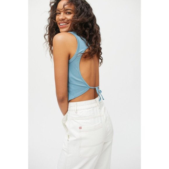 Urban Outfitters Crop Top XL Butterfly Open Back Tie Back Tank Teal Blue - Picture 4 of 14